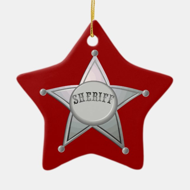Customizable Sheriff Badge Star Officer Design Ceramic Ornament (Front)