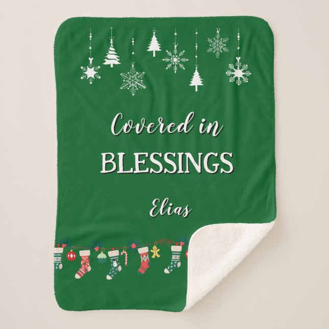 Customizable Sherpa Blanket Green Christmas Gift (Front)