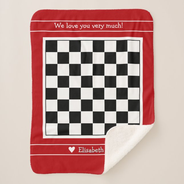 Customizable Sherpa Blanket with Chessboard Design (Front)