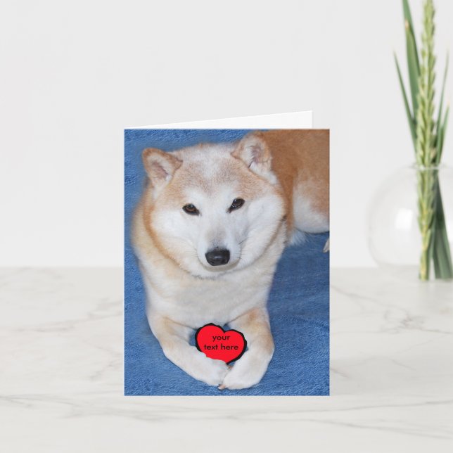 Customizable Shiba Inu Dog with Red Heart Holiday Card (Front)
