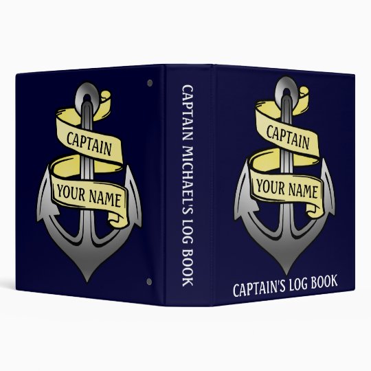 Customizable Ship Anchor Your Name Captain Log 3 Ring Binder
