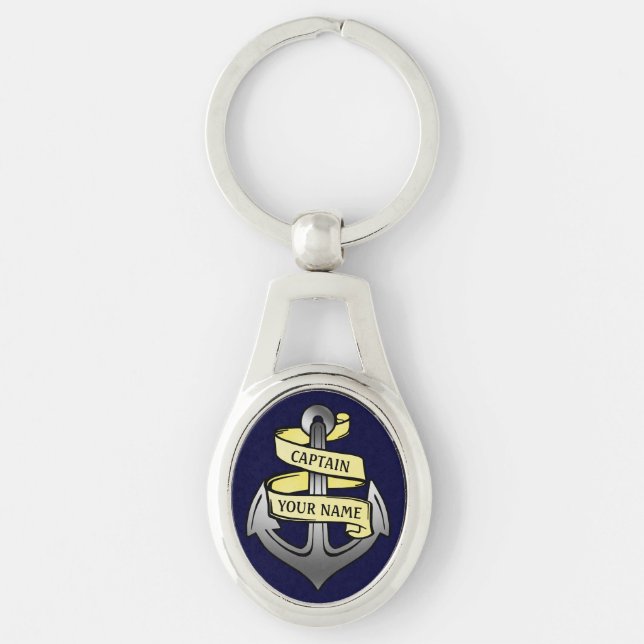 Customizable Ship Captain Anchor: Your Name Keychain (Front)