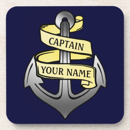 Customizable Ship Captain Your Name Anchor Beverage Coaster