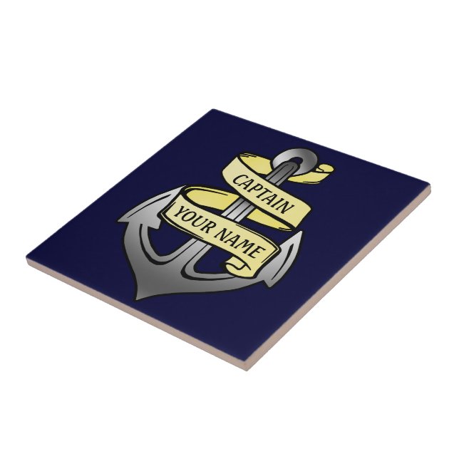 Customizable Ship Captain Your Name Anchor Ceramic Tile (Side)