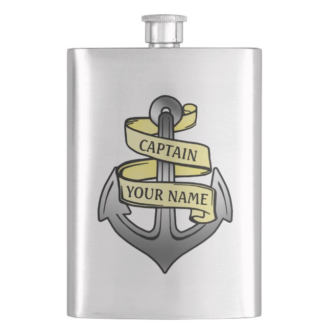 Customizable Ship Captain Your Name Anchor Flask (Front)