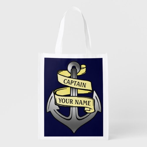 Customizable Ship Captain Your Name Anchor Grocery Bag