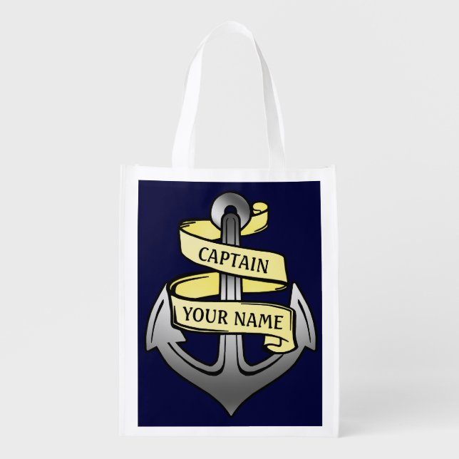 Customizable Ship Captain Your Name Anchor Grocery Bag (Front)