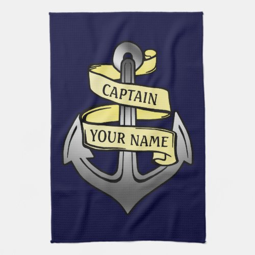Customizable Ship Captain Your Name Anchor Kitchen Towel