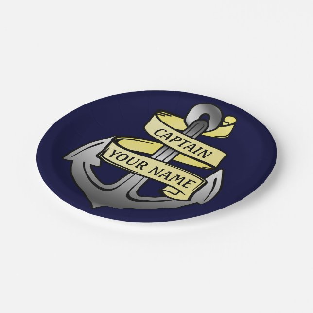 Customizable Ship Captain Your Name Anchor Paper Plates (Angled)
