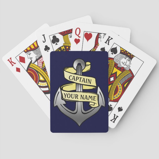 Customizable Ship Captain Your Name Anchor Poker Cards (Back)