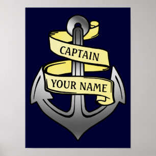 Customizable Ship Captain Your Name Anchor Poster