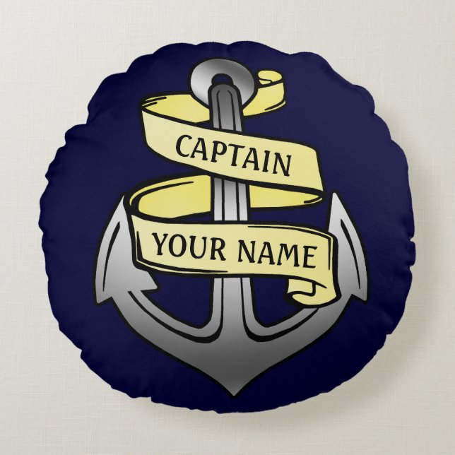 Customizable Ship Captain Your Name Anchor Round Pillow (Front)