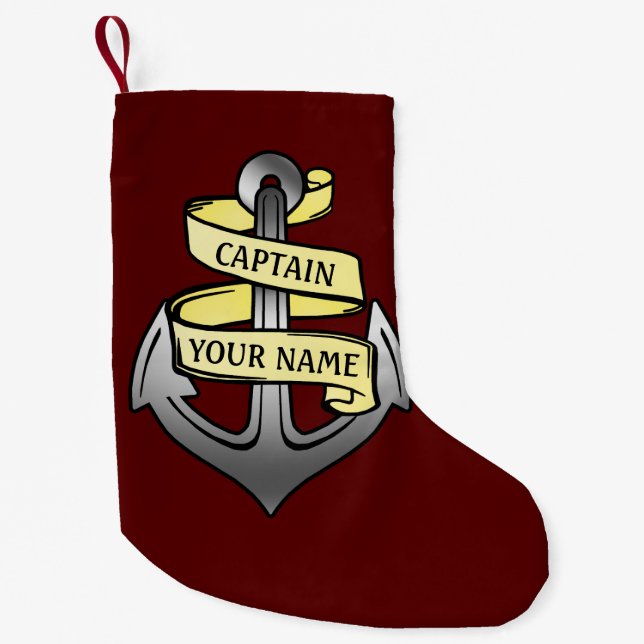 Customizable Ship Captain Your Name Anchor Small Christmas Stocking (Front)