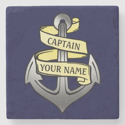 Customizable Ship Captain Your Name Anchor Stone Coaster