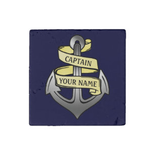 Customizable Ship Captain Your Name Anchor Stone Magnet