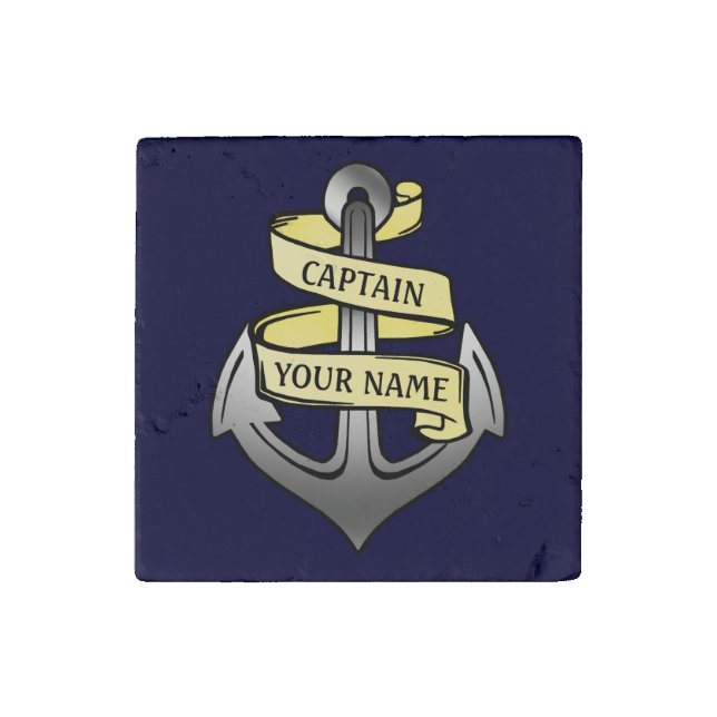 Customizable Ship Captain Your Name Anchor Stone Magnet (Front)