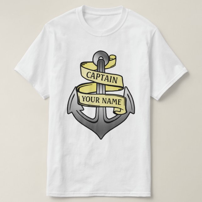 Customizable Ship Captain Your Name Anchor T-Shirt (Design Front)