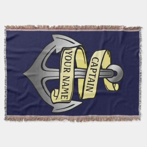 Customizable Ship Captain Your Name Anchor Throw Blanket