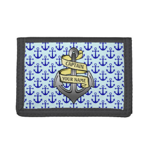 Customizable Ship Captain Your Name Anchor Tri-fold Wallet