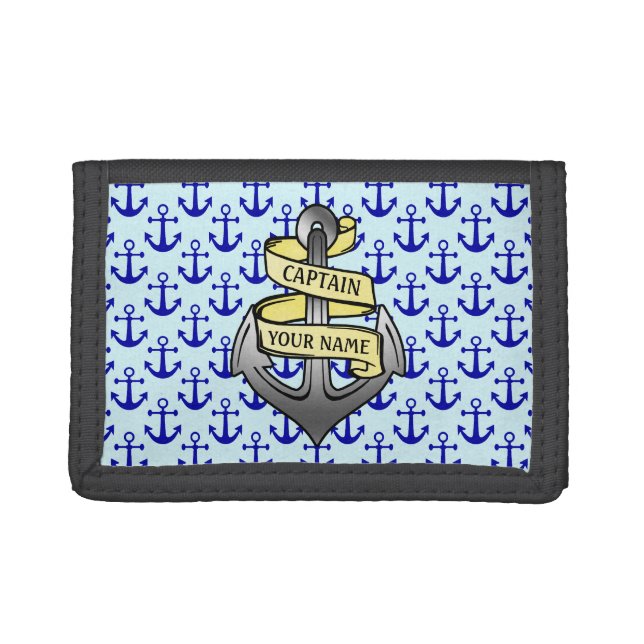 Customizable Ship Captain Your Name Anchor Trifold Wallet (Front)