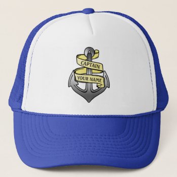 Customizable Ship Captain Your Name Anchor Trucker Hat by LaborAndLeisure at Zazzle