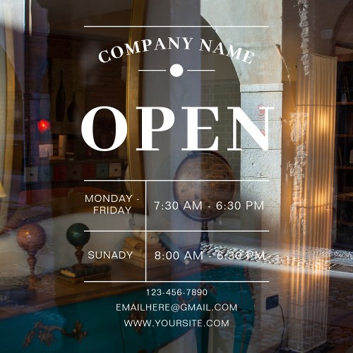 Customizable Shop Name And Business Opening Hours Window Cling