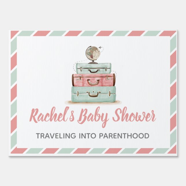 Customizable Shower travel yard sign Coral Mint (Front)