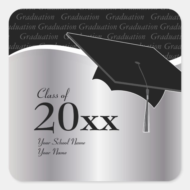 Customizable Silver and Black Graduation Sticker (Front)