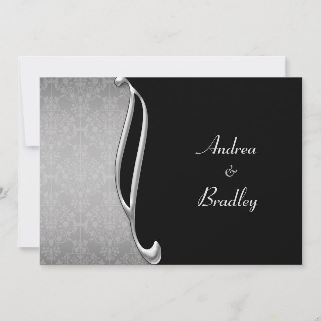 Customizable Silver Black Flourish Wedding Invite (Front)
