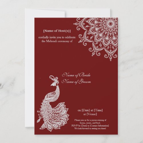 Customizable Silver Dark Red Mehendi Henna Indian Invitation