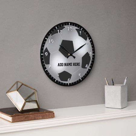 Customizable Silver Soccer Ball Large Clock