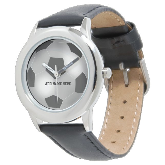 Customizable Silver Soccer Ball Watch (Angled)