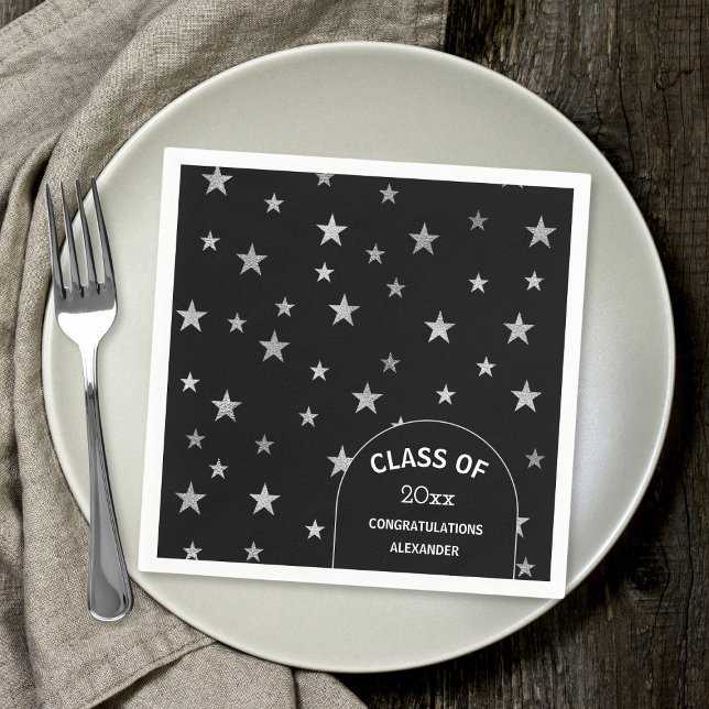 Customizable Silver Stars black graduation party Napkins (Creator Uploaded)