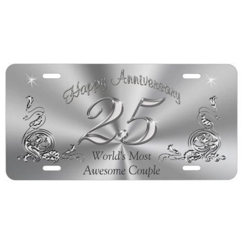 Customizable Silver Wedding Anniversary Gifts License Plate