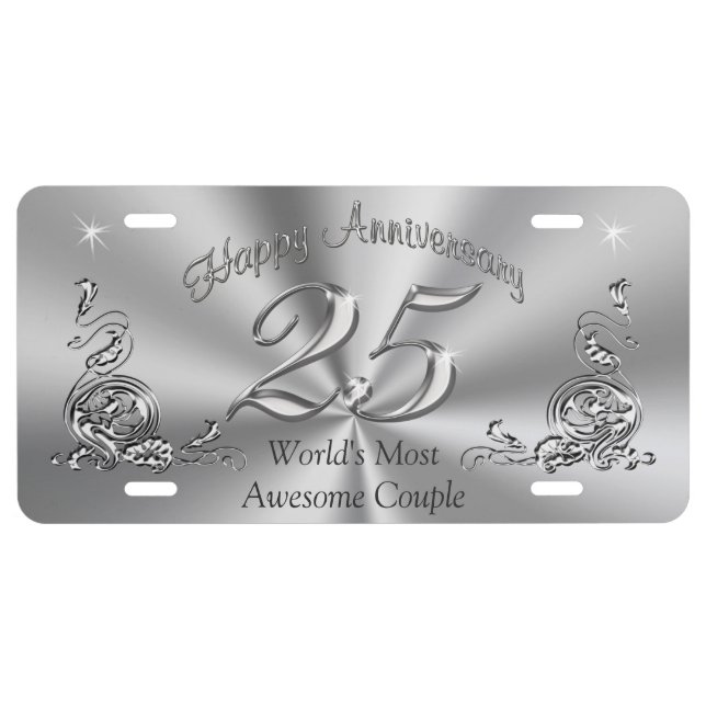 Customizable Silver Wedding Anniversary Gifts License Plate (Front)