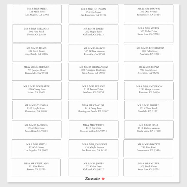 Customizable simple Guest wedding address labels  (Sheet)