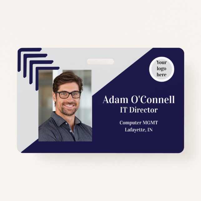 Customizable Simple Unique Design Blue Business ID Badge (Front)