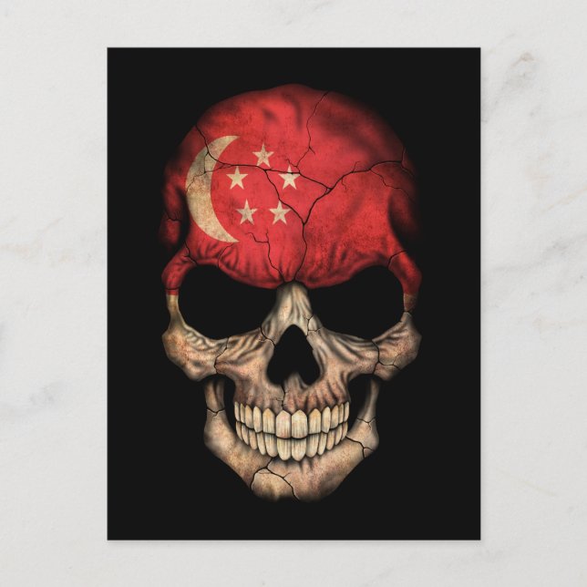 Customizable Singapore Flag Skull Postcard (Front)