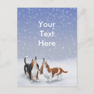 Customizable Singing Snow Bassets Postcard