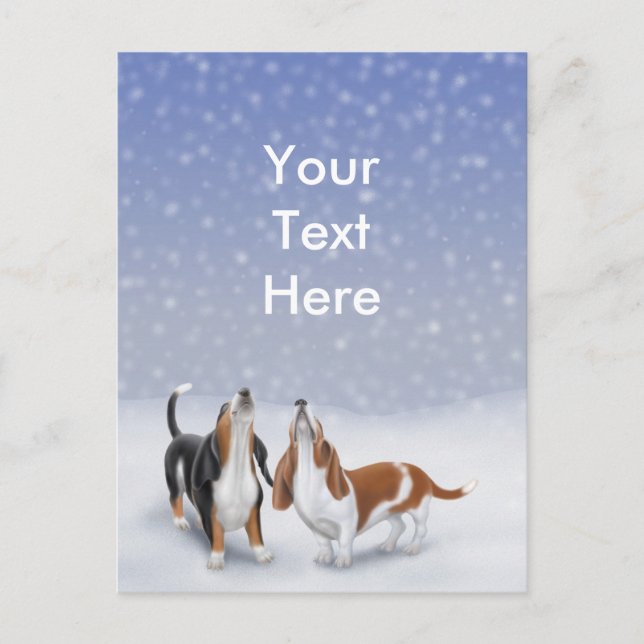 Customizable Singing Snow Bassets Postcard (Front)