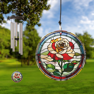 Customizable Single Rose Stained Glass Look Wind Chime