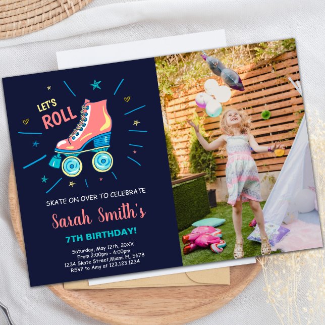 Customizable Skating Party Invitations for Kids (Art Girl Skating Birthday Invitations with photo)
