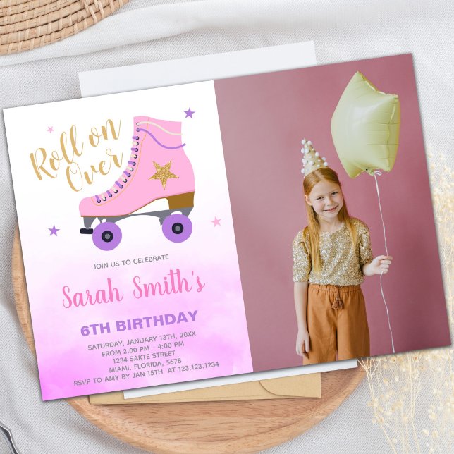 Customizable Skating Party Invitations for Kids (Star Glitter Skating Birthday Invitations w photo)