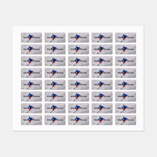 Customizable skiing art clothing labels