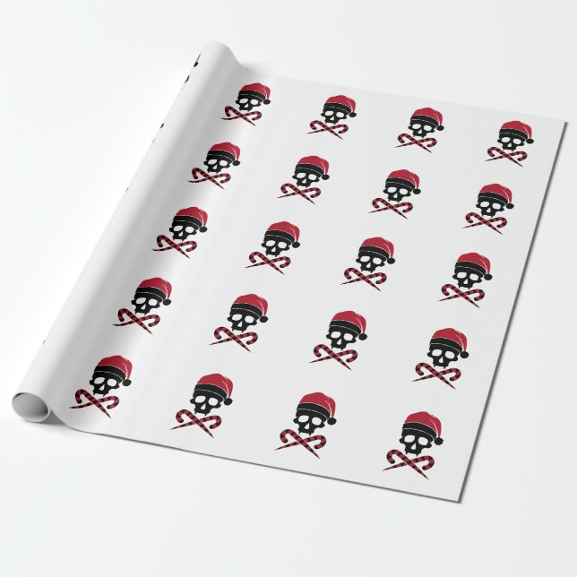 Customizable Skull Santa Claus Wrapping Paper (Unrolled)