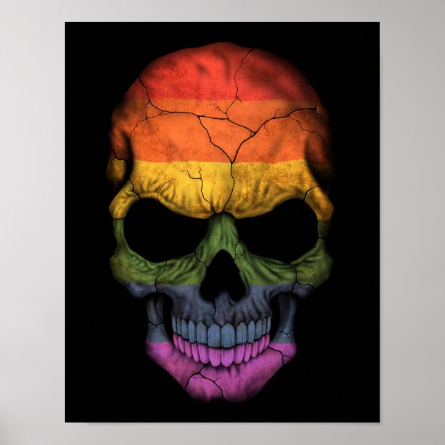 Customizable Skull with Gay Pride Rainbow Flag Poster (Front)