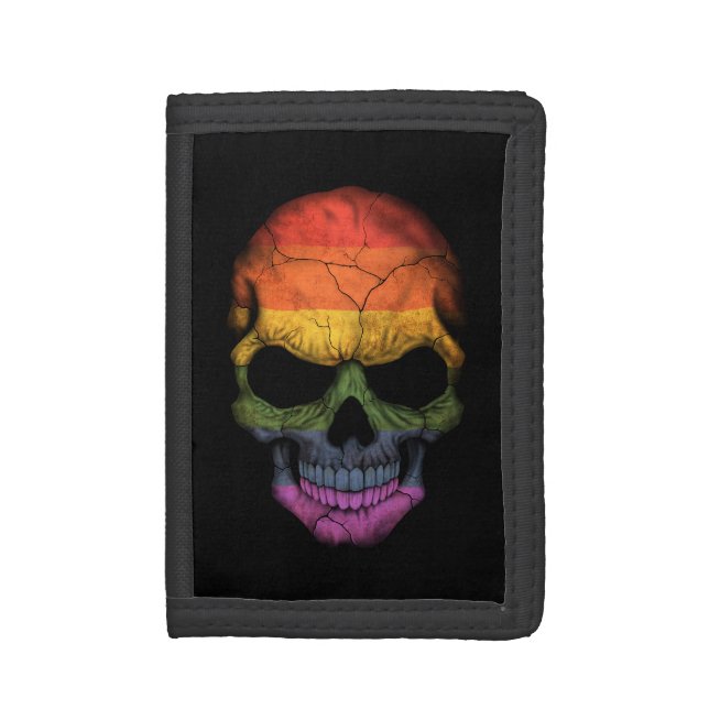 Customizable Skull with Gay Pride Rainbow Flag Trifold Wallet (Front Vertical)
