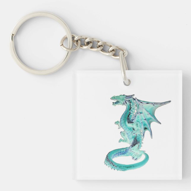 Customizable Sky Blue Dragon Mythical Creature Keychain (Front)