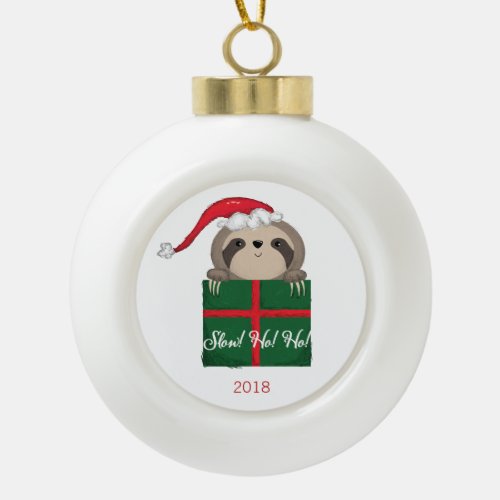 Customizable Slow Ho Ho Sloth Christmas Santa Ceramic Ball Christmas Ornament