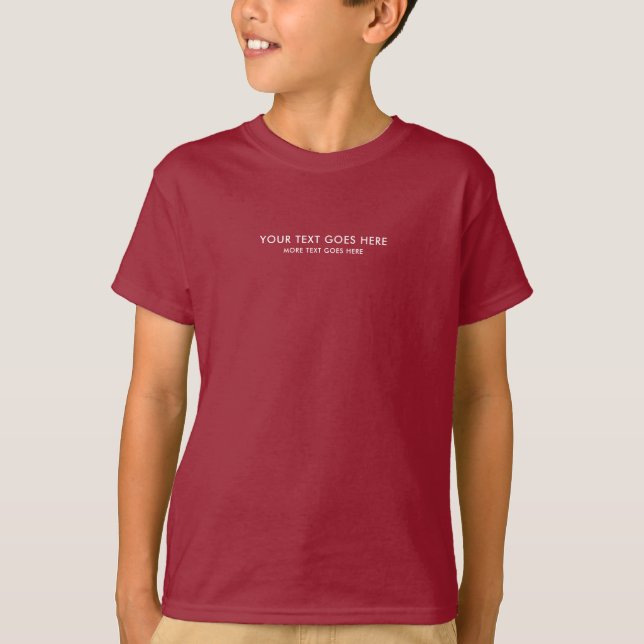 Customizable Small Font Text Kids Boys Maroon Red T-Shirt (Front)